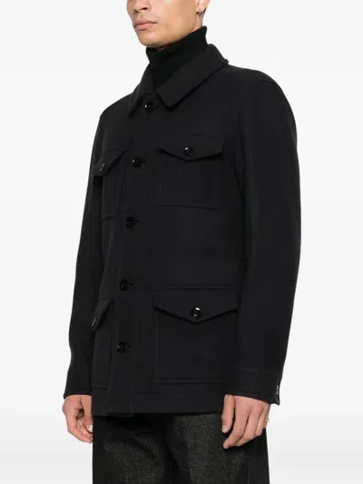 Tom Ford Four Pocket Collared Twill Jacket In Black