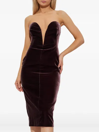 Tom Ford Midi Dress With Sweetheart Neckline In Brown
