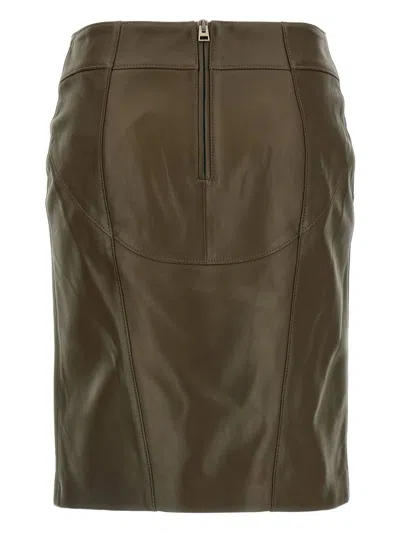 Tom Ford Nappa Midi Skirt With Detailed Stitching In Green