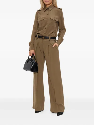 Tom Ford Silk Shirt With Shoulder Pads And Pockets In Brown