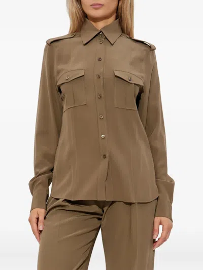 Tom Ford Silk Shirt With Shoulder Pads And Pockets In Brown