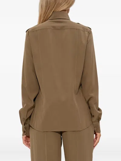 Tom Ford Silk Shirt With Shoulder Pads And Pockets In Brown