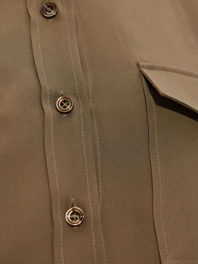 Tom Ford Silk Shirt With Shoulder Pads And Pockets In Brown