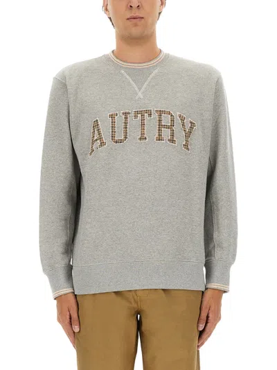 Autry Ribbed Hem Long Sleeve Crew Neck Sweater In Gray