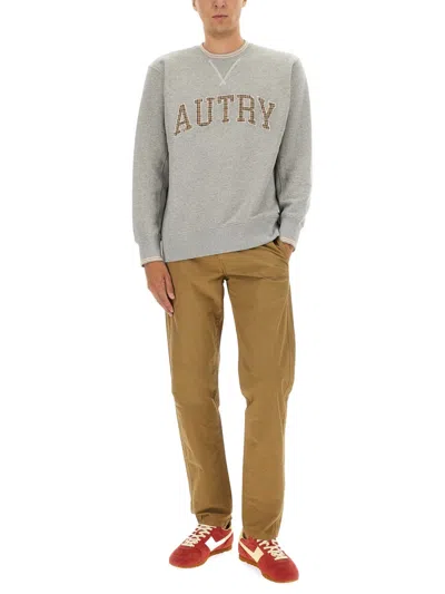 Autry Ribbed Hem Long Sleeve Crew Neck Sweater In Gray