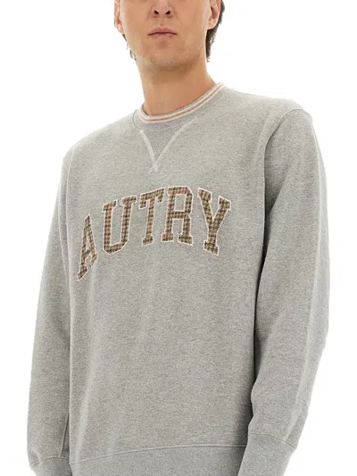 Autry Ribbed Hem Long Sleeve Crew Neck Sweater In Gray