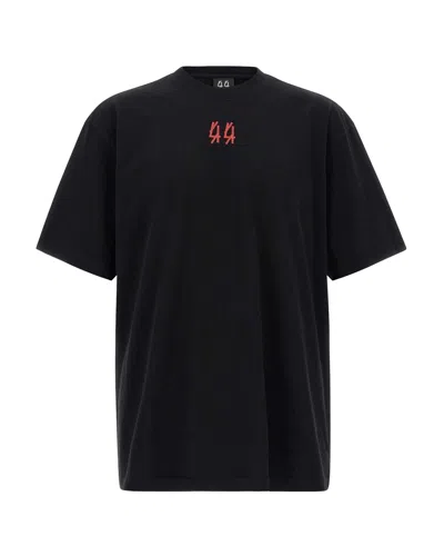 44 Label Group Black Crewneck T-shirt With Logo On The Front And Maxi Logo On The Rear In Cotton Man In Black