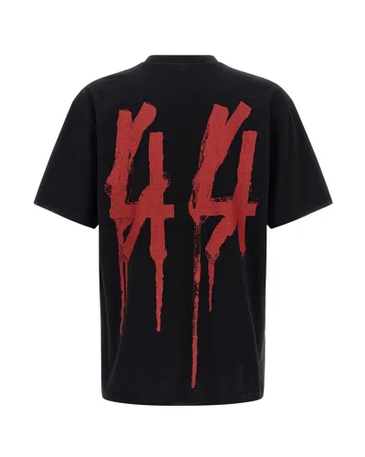 44 Label Group Black Crewneck T-shirt With Logo On The Front And Maxi Logo On The Rear In Cotton Man In Black