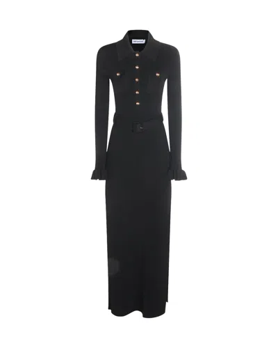 Self-portrait Long Black Ribbed Knit Dress In Black
