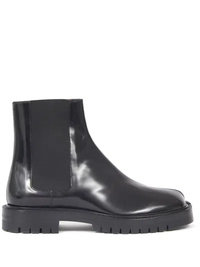 Maison Margiela Black Leather Tabi Ankle Boots Men In Multi