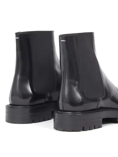 Maison Margiela Black Leather Tabi Ankle Boots Men In Multi