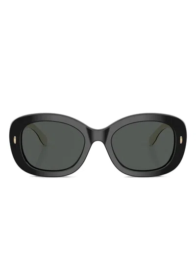 Tory Burch Oval-frame Logo-detail Sunglasses In Black