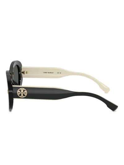 Tory Burch Oval-frame Logo-detail Sunglasses In Black
