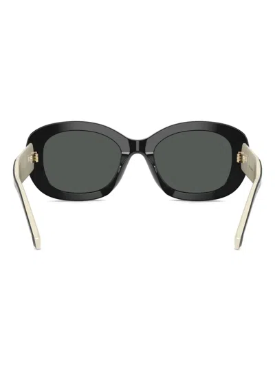 Tory Burch Oval-frame Logo-detail Sunglasses In Black