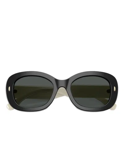 Tory Burch Oval-frame Logo-detail Sunglasses In Black