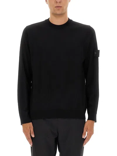 Stone Island Black Wool Sweatshirt In Black