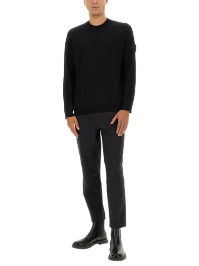 Stone Island Black Wool Sweatshirt In Black
