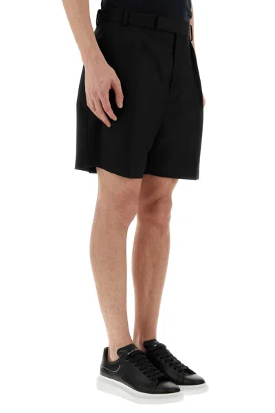 Alexander Mcqueen Men Black Wool Blend Bermuda Shorts In Black
