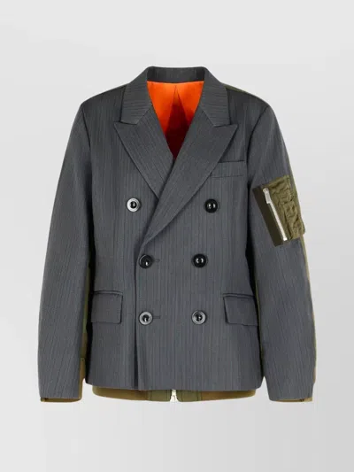 Sacai Double-breasted Wool And Nylon Blazer In Animal Print