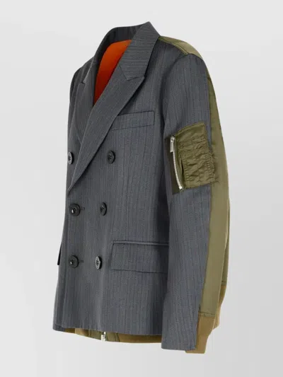 Sacai Double-breasted Wool And Nylon Blazer In Animal Print