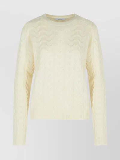 Max Mara Cashmere Sweater With Cable Knit Design In Neutral
