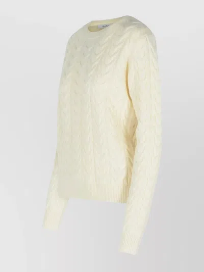 Max Mara Cashmere Sweater With Cable Knit Design In Neutral