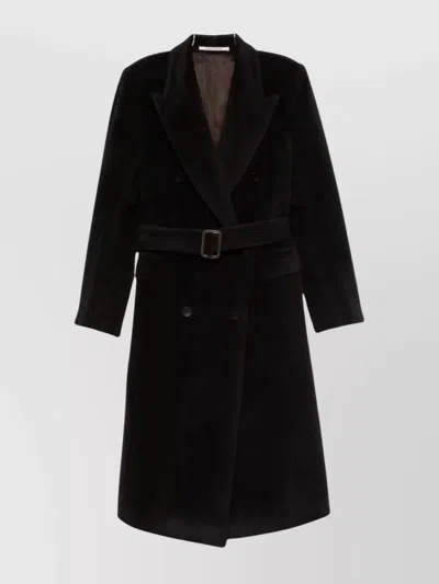 Tagliatore Long Double-breasted Wool Coat Belted Waist In Black