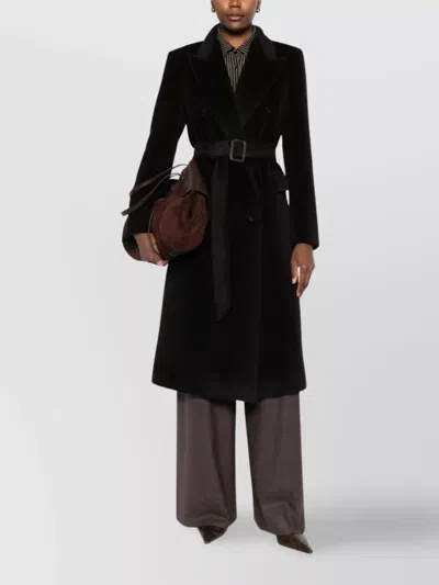 Tagliatore Long Double-breasted Wool Coat Belted Waist In Black