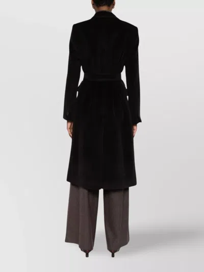Tagliatore Long Double-breasted Wool Coat Belted Waist In Black