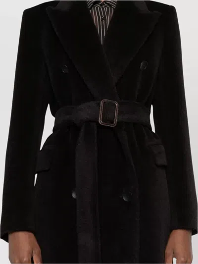 Tagliatore Long Double-breasted Wool Coat Belted Waist In Black