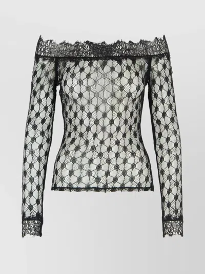 Isabel Marant Sheer Lace Off-shoulder Knit Sweater In Black