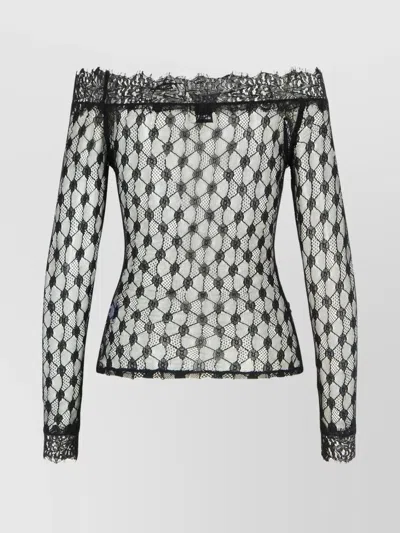Isabel Marant Sheer Lace Off-shoulder Knit Sweater In Black