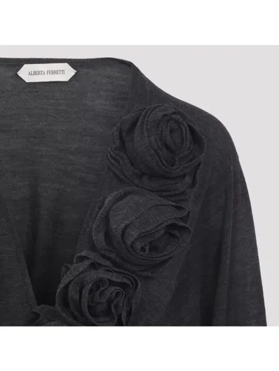 Alberta Ferretti Alberta Ferreti Sweater In Merino Wool With Floral Embroidery In Gray