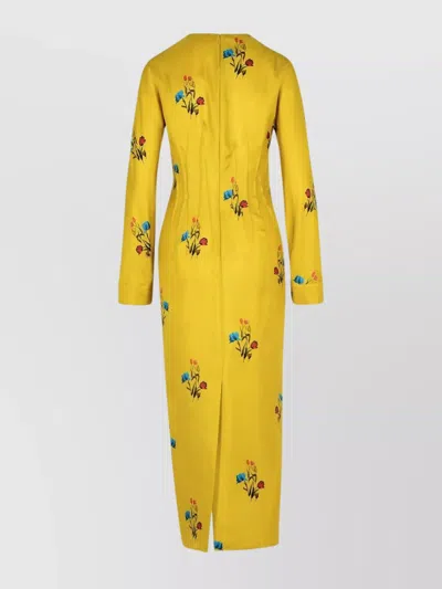 Marni Floral Embroidered Long Sleeve Dress In Yellow