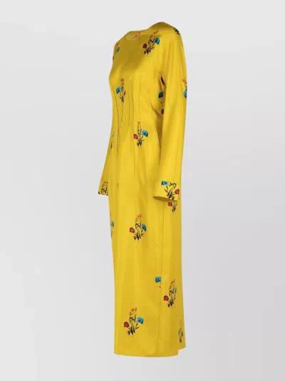 Marni Floral Embroidered Long Sleeve Dress In Yellow