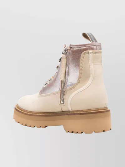 Woolrich Chunky Sole Metallic Finish Pull Tab Boots In Nude