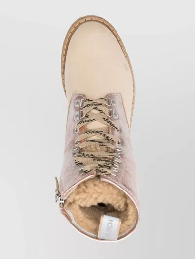 Woolrich Chunky Sole Metallic Finish Pull Tab Boots In Nude