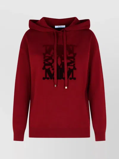 Max Mara Hooded Virgin Wool Long Sleeve Sweatshirt In Red