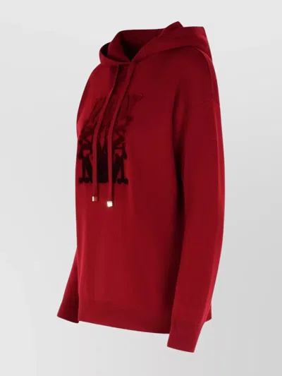 Max Mara Hooded Virgin Wool Long Sleeve Sweatshirt In Red