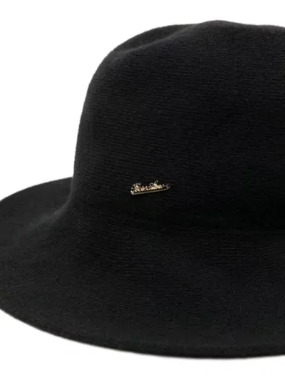 Borsalino Wool Blend Cloche Hat With Wide Brim In Black