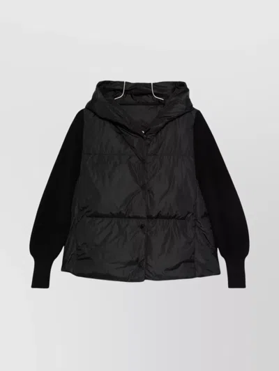 Canada Goose Short Down Jacket With Hood And Knit Sleeves In Black