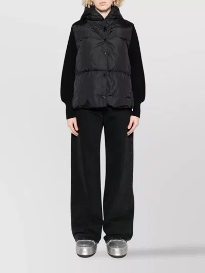 Canada Goose Short Down Jacket With Hood And Knit Sleeves In Black