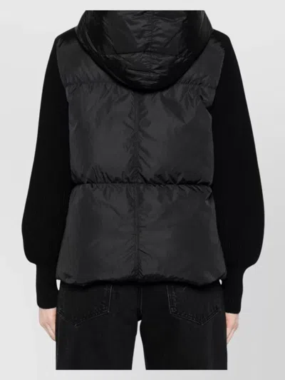 Canada Goose Short Down Jacket With Hood And Knit Sleeves In Black
