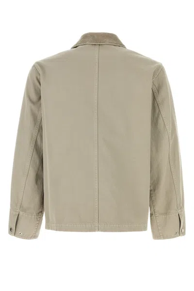 Burberry Cotton Jacket With Corduroy Collar And Embroidered Detail In Heron