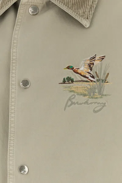 Burberry Cotton Jacket With Corduroy Collar And Embroidered Detail In Heron