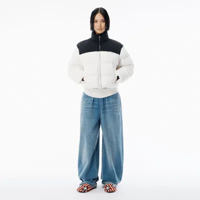 Alexander Wang Cropped White Puffer Jacket With High Collar And Contrast Panel In Multi