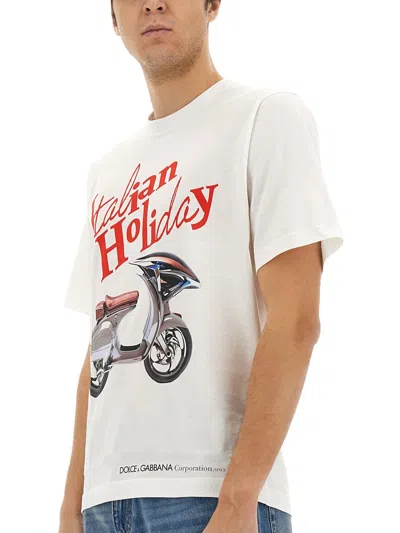 Dolce & Gabbana Cotton T-shirt With Print In White