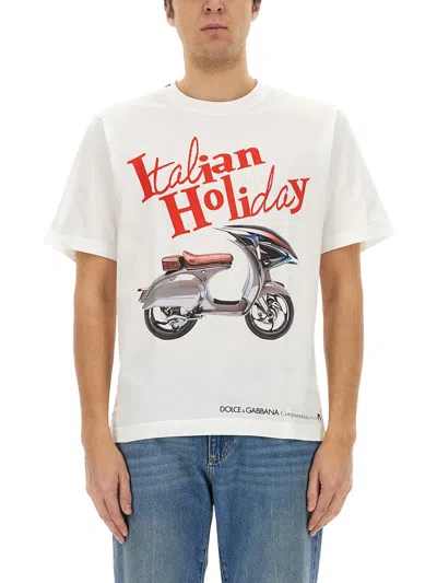 Dolce & Gabbana Cotton T-shirt With Print In White