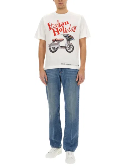 Dolce & Gabbana Cotton T-shirt With Print In White