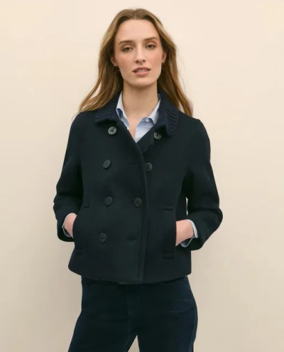 Brooks Brothers Wool Cropped Peacoat With Sweater Collar In Blue